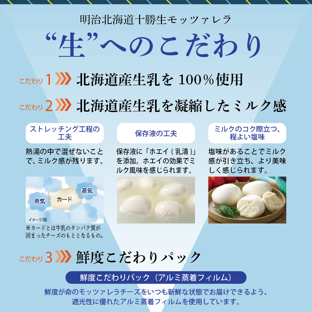 【隔月3回コース定期便】明治北海道十勝チーズ 生モッツァレラ６個 セット 計3回 me003-070-k3c
／おつまみ 冷蔵便 詰め合わせ チーズ cheese CHEESE 乳製品 生乳 凝縮 ミルク 新鮮 パック お取り寄せ サラダ カプレーゼ ピザ トースト