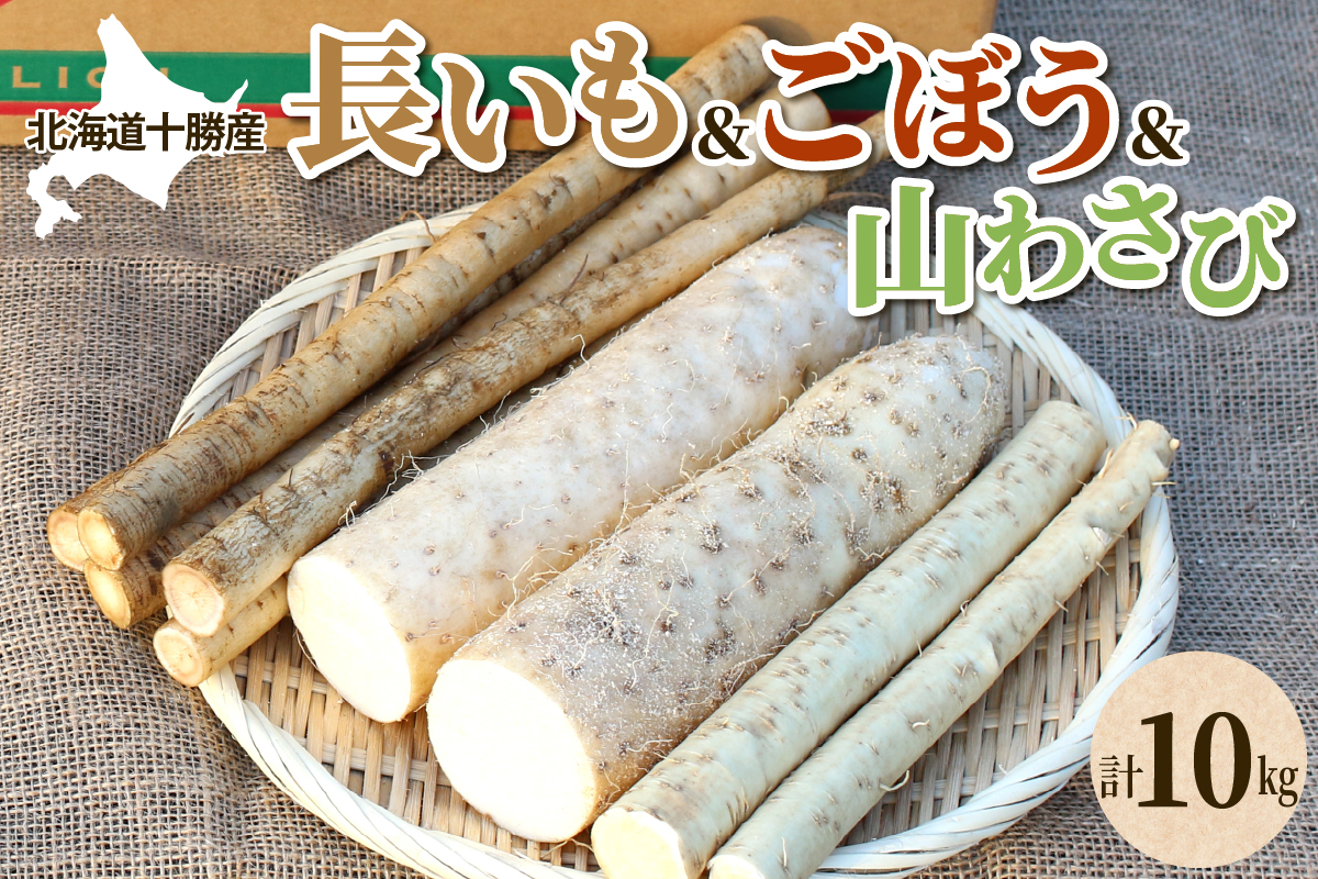 北海道十勝芽室町 ファーム・ミリオンの贅沢根菜セット（長芋・ごぼう・山わさび）【土付き】 me016-015c