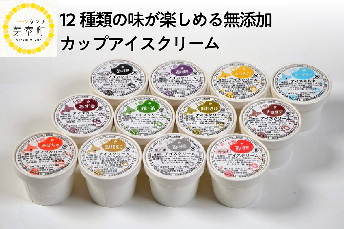 北海道十勝芽室町 12種類の味が楽しめる無添加カップアイスクリーム me008-002