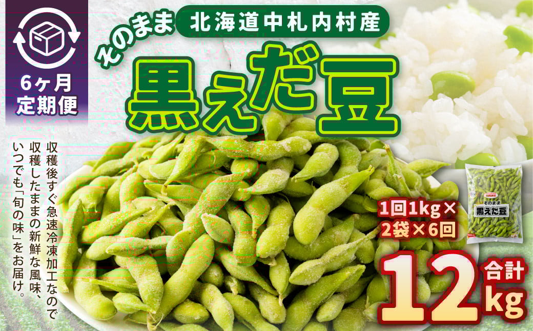【6ヶ月定期便】そのまま黒えだ豆 約1000g×2袋 計約12kg 枝豆 黒えだ豆 黒枝豆 えだ豆 えだまめ エダマメ おつまみ おやつ 定期便 6回 国産 冷凍 [018-0076]