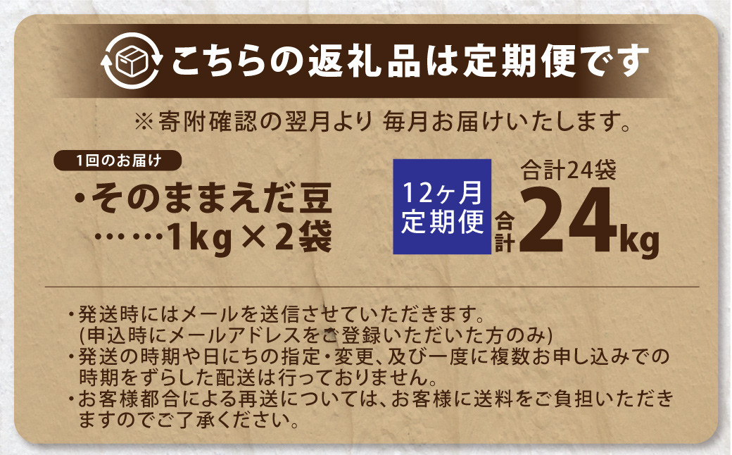 【12ヶ月定期便】そのまま枝豆 約1000g×2袋 計約24kg 枝豆 えだ豆 えだまめ エダマメ おつまみ おやつ 定期便 12回 国産 冷凍 [018-0073x1]