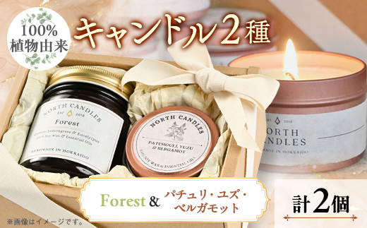 【100%植物由来】キャンドル2種ギフト(瓶「Forest」、缶「パチュリ・ユズ・ベルガモット」)【1549423】