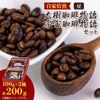 自家焙煎珈琲大樹珈琲物語100g豆のままと宇宙(そら)珈琲物語100g袋豆のままセット【1502929】