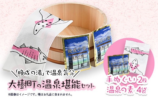 大樹町の温泉堪能セット(大樹の手ぬぐい2枚＆晩成温泉の素4袋)【1552393】
