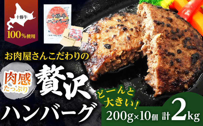 北海道 十勝牛 手ごねハンバーグ 200g×10個【 セット 牛100% 国産牛 牛肉 ハンバーグ 惣菜 小分け 冷凍 牛肉100% 大きい 国産 北海道 十勝 幕別 ふるさと納税 送料無料 】