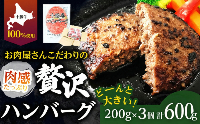 北海道 十勝牛 手ごねハンバーグ 200g×3個【 セット 牛100% 国産牛 牛肉 ハンバーグ 惣菜 小分け 冷凍 牛肉100% 大きい 国産 北海道 十勝 幕別 ふるさと納税 送料無料 】