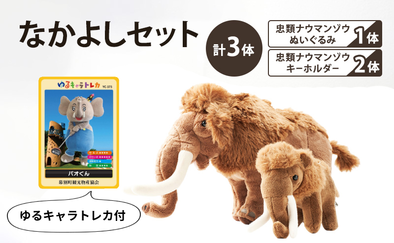 [北海道 幕別町]学芸員監修＆子どもたちと作った！忠類ナウマンゾウぬいぐるみ1体 キーホルダー2体 トレカ付き（小中学生制作のオリジナル学びの下げ札付き）[道の駅忠類]【 ぬいぐるみ おもちゃ ふわふわ もこもこ ギフト プレゼント 十勝 】
