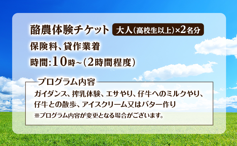 酪農体験チケット 大人2名 【 体験チケット 酪農 北海道 幕別町 牛 搾乳 牧場 自然 】