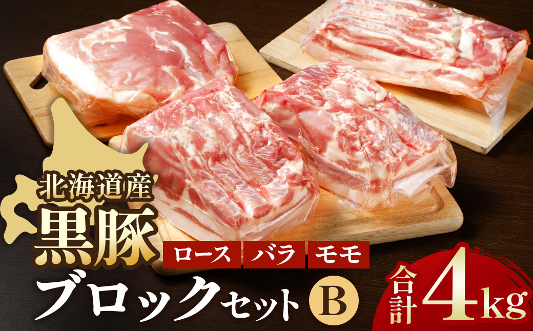 北海道黒豚1頭ブロックセットB3kg(500g×6パック) 豚肉 お肉 豚 ロース バラ モモ 豚ロース 豚バラ 豚もも 豚モモ肉 バラ肉 冷凍 黒豚 北海道豚