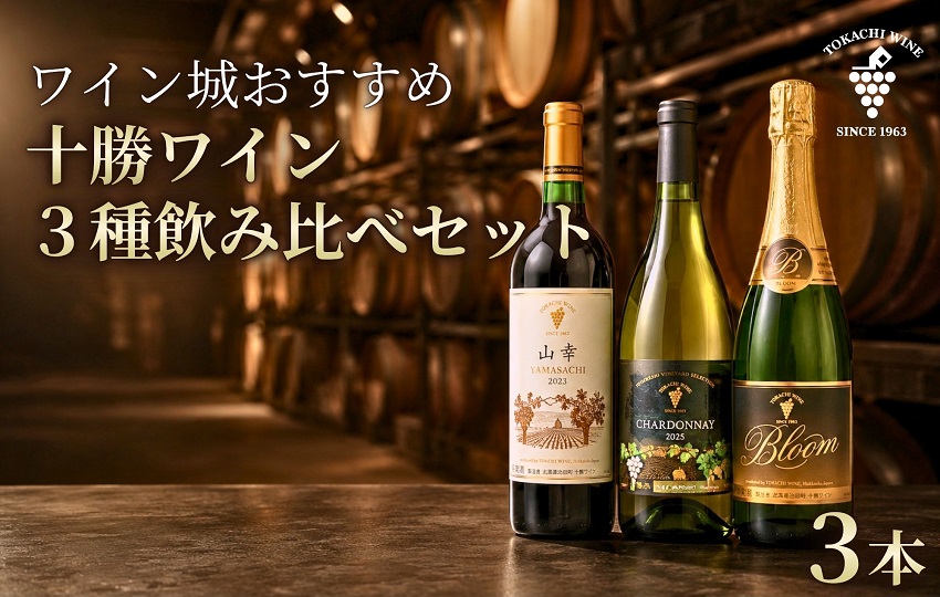十勝ワイン いけだワイン城おすすめ 3種飲み比べセット 赤ワイン 山幸 白ワイン シャルドネ スパークリング ブルーム白 北海道ワイン 北海道 池田町