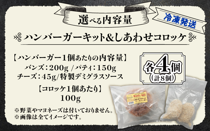 【4月1日から順次発送】【しあわせチーズ工房】ラクレット使用！ハンバーガー＆コロッケ 各4個（計8個）《足寄町》【Woody bell】[BEBM007] バーガー ハンバーガー ハンバーガーキット チーズ ラクレットチーズ チーズバーガー 手作り 自家製バンズ パティコロッケ 揚げ物 惣菜 じゃがいも さやあかね チーズ チーズコロッケ 北海道産 十勝産 足寄町産 冷凍 冷凍配送