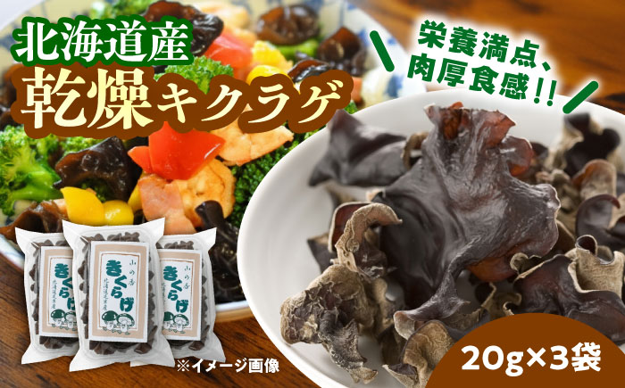 乾燥きくらげ 20g×3袋　《足寄町》　【特定非営利活動法人あしょろ観光協会】きくらげ スープ 料理 中華 食物繊維 鉄分 貧血 健康 低カロリー ダイエット 足寄町産 北海道産 道産 足寄町 北海道 7000 7000円 [BEAE021]