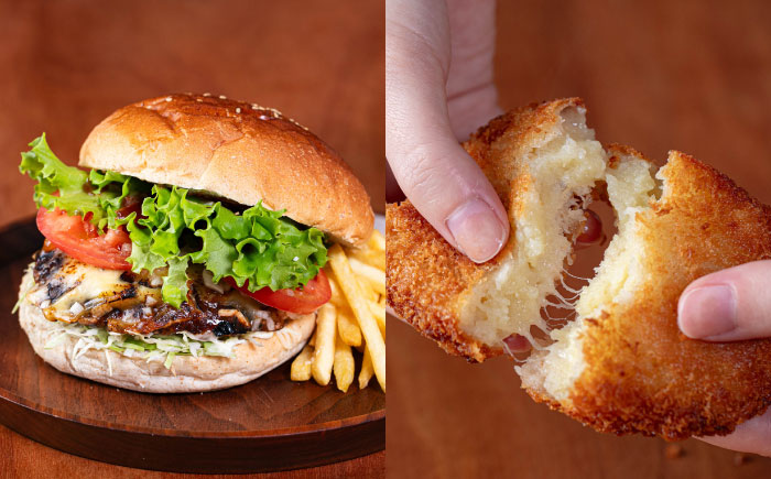 【しあわせチーズ工房】ラクレット使用！ハンバーガー＆コロッケ 各4個（計8個）《足寄町》【Woody bell】　　　 [BEBM007]