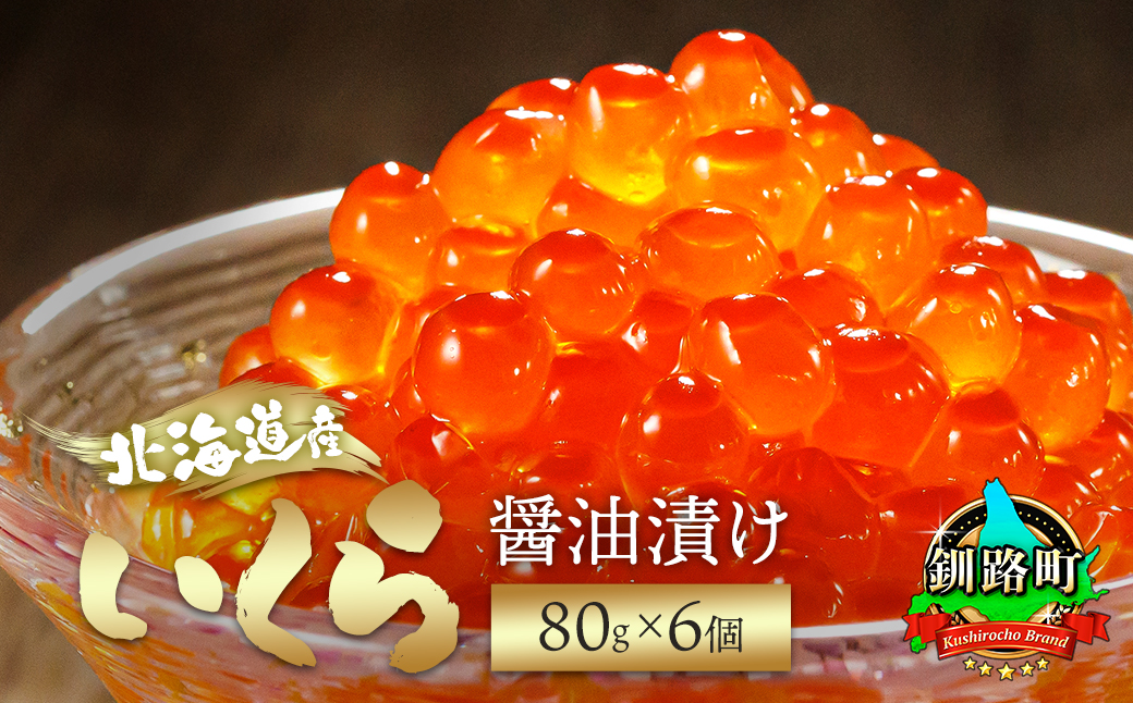 北海道産 いくら醤油漬け80g×6コ入り×1箱 小分け 【配送日時指定可能】 国産 しょう油 イクラ ikura 鮭 鮭卵 鮭いくら 魚卵 冷凍 配送月指定 配送月を選べる 配送時期 発送月が選べる 発送月 スピード発送 すぐ届く 魚介類 海鮮 絶品 人気 笹谷商店 せんのすけ すぐ発送  北海道 釧路町 釧路超 特産品