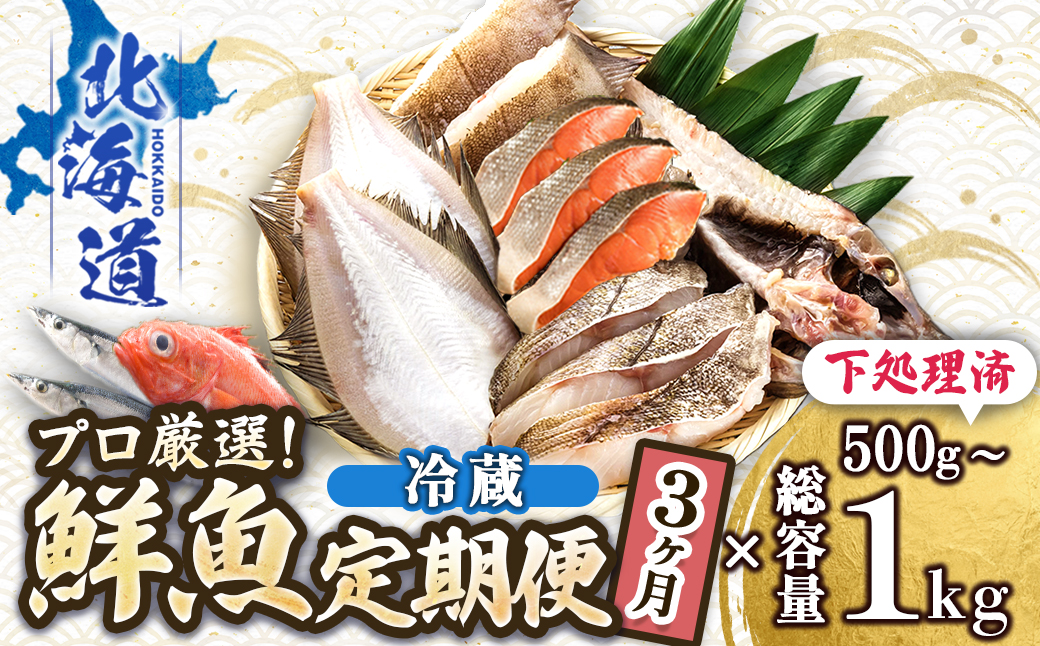 【定期便 3ケ月連続】 お魚の目利きのプロにお任せ！北海道産（国産） 天然 鮮魚 約500g〜1kg（釧路の鮮魚セット） 産地直送 冷蔵 冷蔵便 刺身 セット 鮮魚セット 鮮魚ボックス 定期便 魚介類 海鮮 絶品 人気 ヒロセ 北海道 釧路町 釧路超 特産品