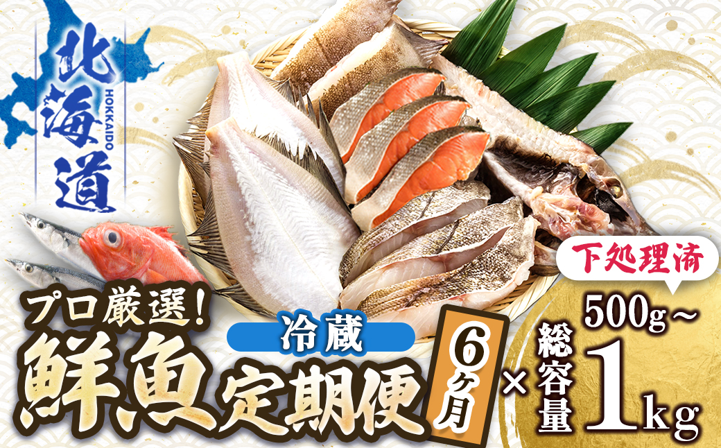 【定期便 6ケ月連続】 お魚の目利きのプロにお任せ！北海道産（国産） 天然 鮮魚 約500g〜1kg（釧路の鮮魚セット） 産地直送 冷蔵 冷蔵便 刺身 セット 鮮魚セット 鮮魚ボックス 定期便 魚介類 海鮮 絶品 人気 ヒロセ 北海道 釧路町 釧路超 特産品