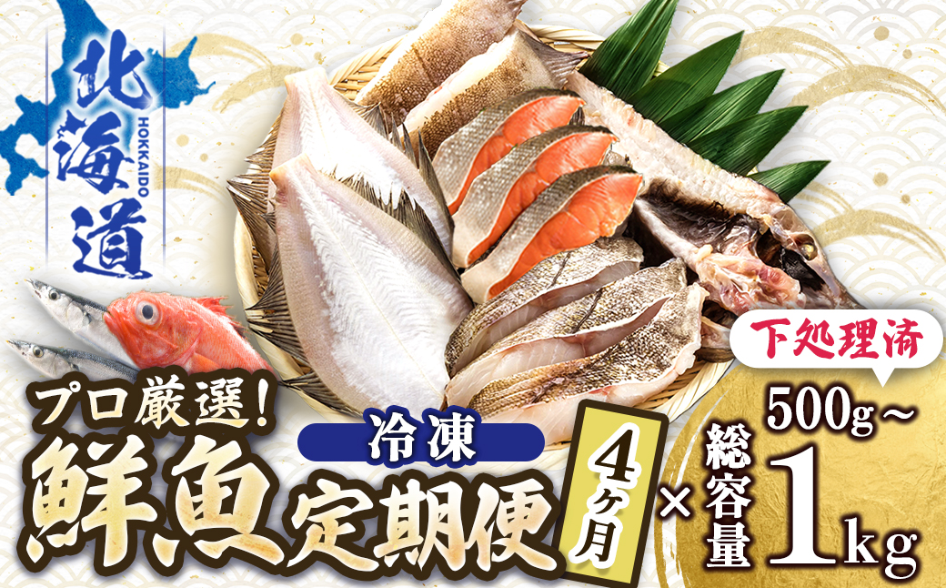 【定期便 4ケ月連続】 お魚の目利きのプロにお任せ！北海道産（国産） 天然 鮮魚 約500g〜1kg（釧路の鮮魚セット） 鮮魚 刺身 セット 産地直送 定期便 冷凍 冷凍便 魚介類 海鮮 絶品 人気 ヒロセ 北海道 釧路町 釧路超 特産品