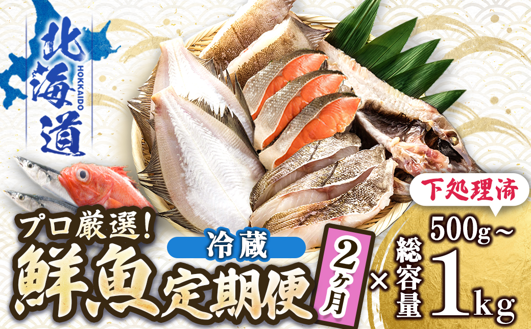 【定期便 2ケ月連続】 お魚の目利きのプロにお任せ！北海道産（国産） 天然 鮮魚 約500g〜1kg（釧路の鮮魚セット） 産地直送 冷蔵 冷蔵便 刺身 セット 鮮魚セット 鮮魚ボックス 定期便 魚介類 海鮮 絶品 人気 ヒロセ 北海道 釧路町 釧路超 特産品
