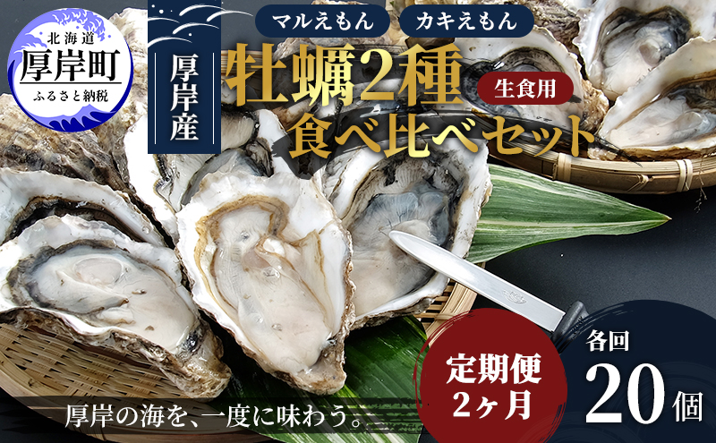 2か月 定期便 北海道 厚岸産 殻付牡蠣の食べ比べセット！（生食用）  牡蠣 カキ かき 生食 生食用 生牡蠣  食べ比べ 魚貝類