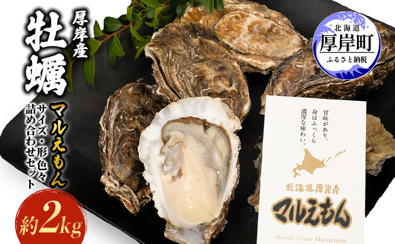 厚岸産 牡蠣マルえもん 約2kg サイズ色々・形色々 詰め合わせセット