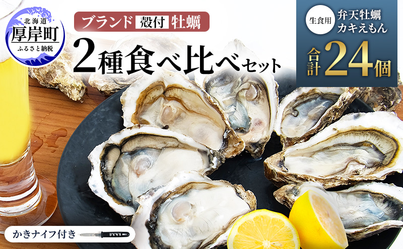 北海道 厚岸産 ブランド 殻付牡蠣 食べ比べ 弁天牡蠣 A3サイズ カキえもんLL サイズ 各12個 生食用 [ 牡蠣 カキ かき 生食 生食用 生牡蠣 食べ比べ 魚貝類 ブランド牡蠣 ]