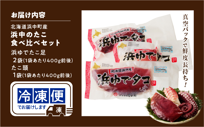 【北海道浜中町産】浜中のたこ食べ比べセット（浜ゆでたこ足・たこ頭）合計1.2kg以上_H0023-021