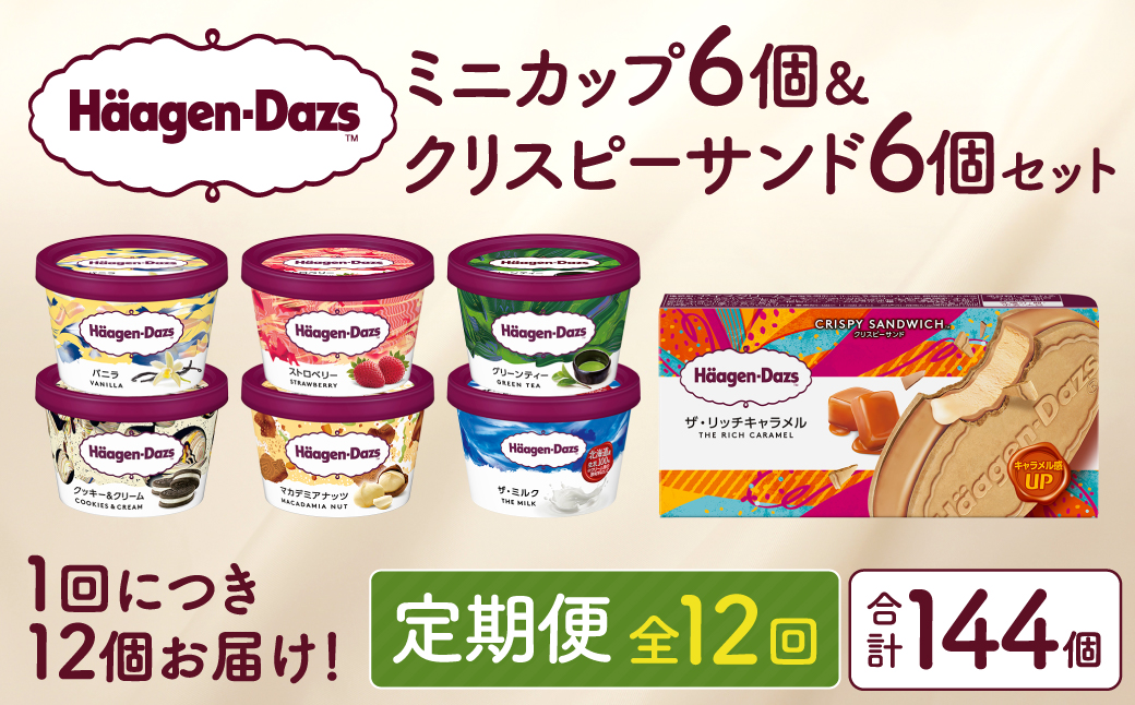 ＜全12回定期便・連続＞ハーゲンダッツ『ミニカップ＆クリスピーサンドセット(合計144個)』アイスクリーム アイス スイーツ デザート_H0016-139
