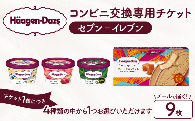 【メールで届く】ハーゲンダッツ アイスクリーム『コンビニ交換専用チケット　9個交換（セブン-イレブン）』_H-svgift109