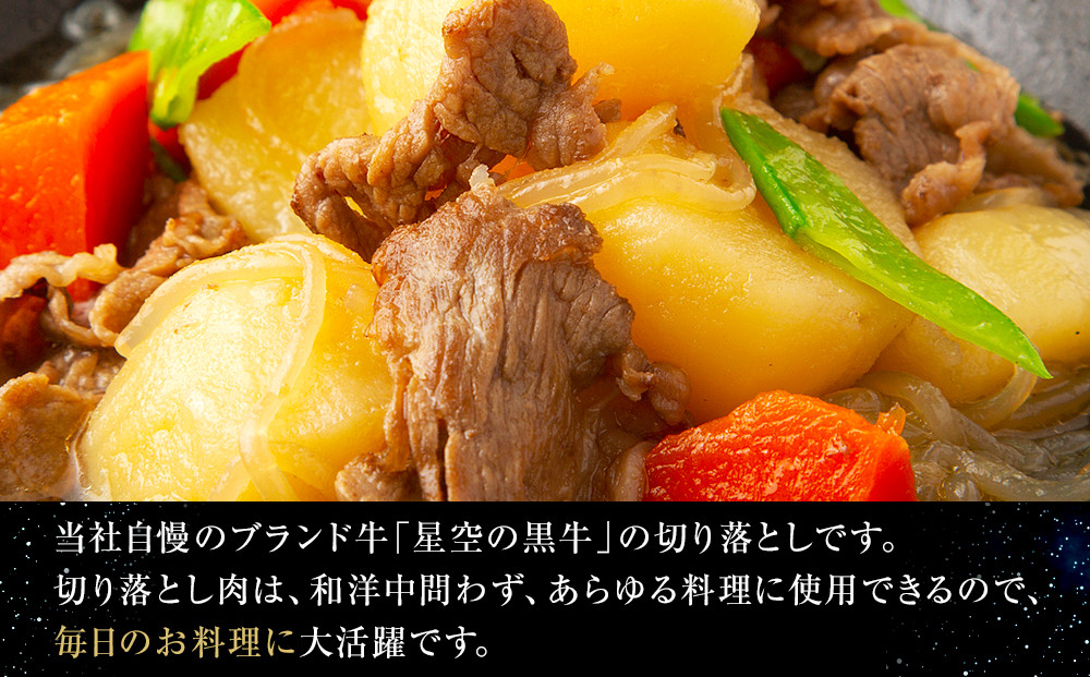 【3か月 定期便】北海道産 星空の黒牛 切り落とし 約1kg（500g×2） 牛肉