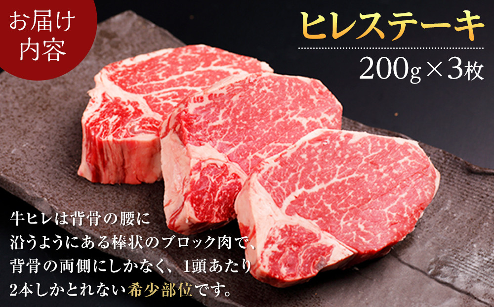 北海道産 星空の黒牛 ヒレステーキ 200g×3枚【 肉 にく ニク 牛肉 牛肉赤身 赤身 牛肉セット バーベキュー 冷凍牛肉 贅沢牛肉 国産牛肉 北海道産牛肉 道産牛肉 簡単 お手軽 特製牛肉 標茶町 北海道 】