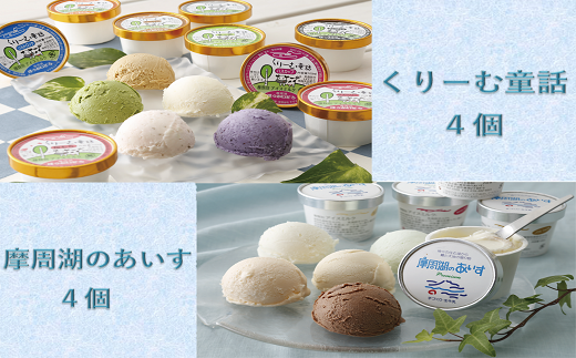 2454.くりーむ童話・摩周湖のあいすアイスクリーム食べ比べセット（8個入）