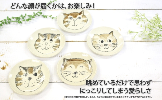 475. 職人 手作り 猫 ねこ お皿 おしゃれ 平皿 5枚セット 工芸品 民芸品 陶芸 川湯温泉 北海道 弟子屈町