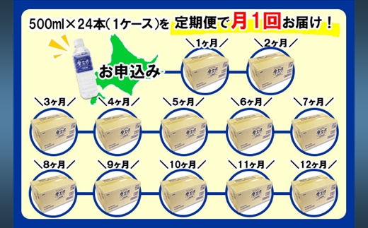 1158.定期便 12回 摩周湖の天然水（非加熱製法） 500ml×24本 計288本 硬度 18.1mg/L ミネラルウォーター 飲料水 軟水 非加熱 弱アルカリ性 湧水 湧き水 ナチュラル ペットボトル 阿寒摩周湖国立公園 国産 屈斜路湖 北海道 弟子屈町