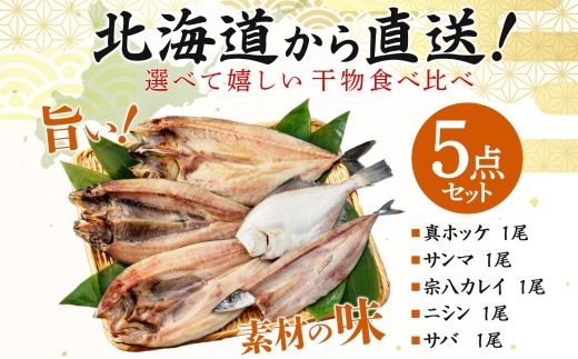 2522. ふっくらやわらか 干物 5点セット 真ホッケ サンマ カレイ ニシン サバ 秋刀魚 宗八鰈 鰊 鯖 海鮮 ほっけ 送料無料 北海道 弟子屈町