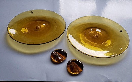 1108.川湯ユノハナガラス　皿２枚+箸置き２個