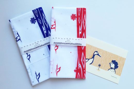 てぬぐい〈空飛ぶ鶴〉２枚＋ポストカード　セット