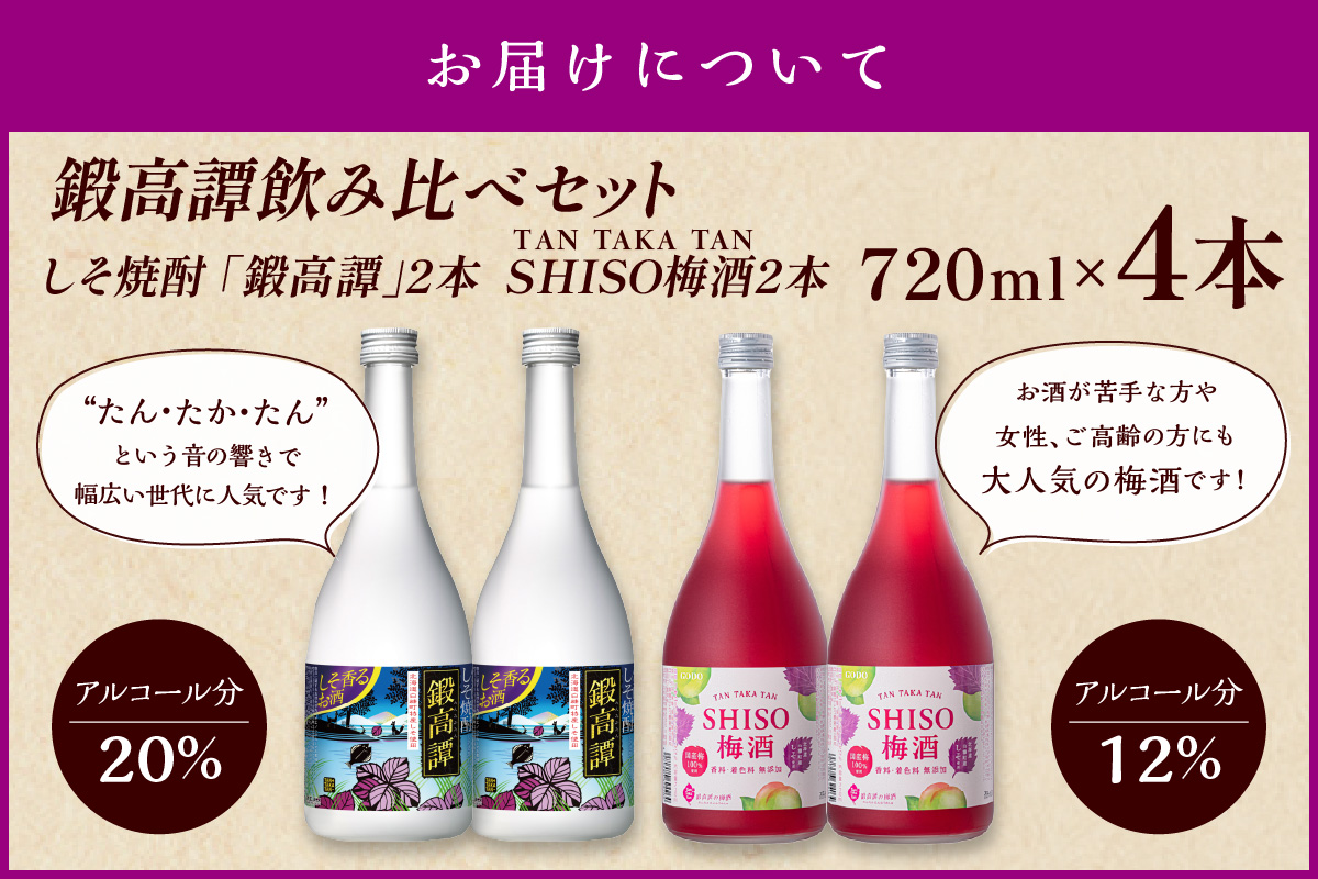 鍛高譚（たんたかたん）・鍛高譚の梅酒[720ml]【4本セット】しそ焼酎 紫蘇焼酎 シソ焼酎 焼酎 梅酒 梅 果実酒 お酒 アルコール お湯割り 水割り ロック ストレート 本格焼酎 定番焼酎 晩酌