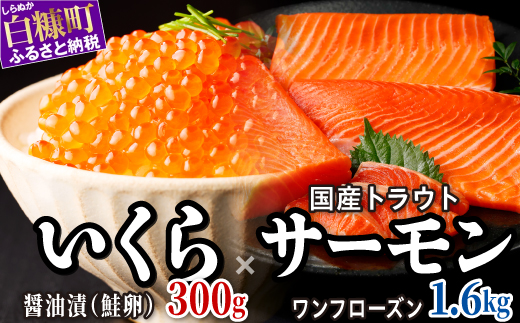 【ふるさと納税】 醤油漬鮭いくら 300g(100g×3パック) ×国産トラウトサーモン 1.6kgのセット ふるさと納税 いくら イクラ 鮭いくら 鮭イクラ 鮭 秋鮭 完熟卵 たらこ 海鮮 ごはんのお供 白米 海鮮食品 魚卵 魚
