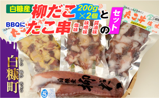 「しらぬか産柳だこ」とBBQに「たこ串(塩味・味噌味・醤油味)」のセット