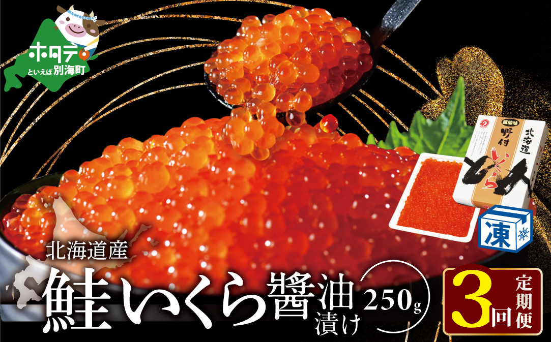 【250g×1パック 3回 お届け】 3ヵ月 定期便 漁協 直送！本場「北海道」 いくら 醤油漬け【NKM03NQ05】( いくら イクラ いくら鮭 イクラ鮭 いくら醤油漬け イクラ醤油漬け 国産 道産 )