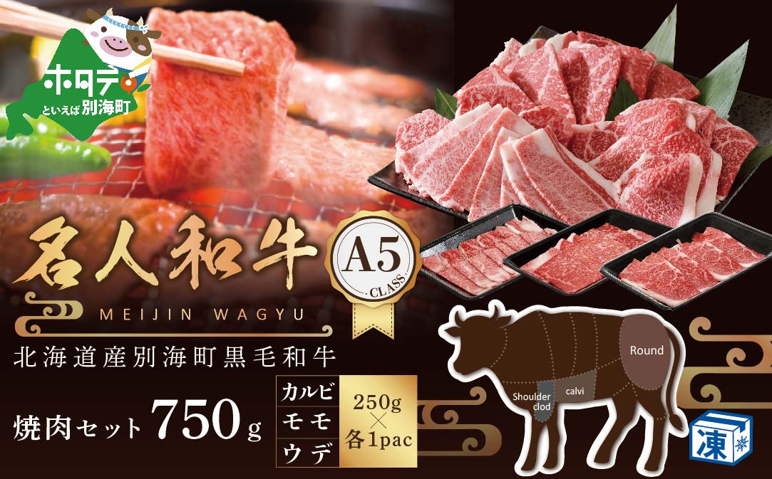黒毛和牛 750g 焼肉用（カルビ・ウデ・モモセット 250g×各1P）  ( 国産 和牛 牛肉 )