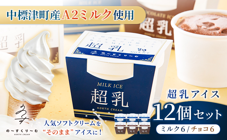 中標津町　超乳アイス（ミルク＆チョコ）　140ml×12個セット　計1680ml｜ ふるさと納税 北海道 中標津 詰め合わせ アイス ミルク チョコ 乳製品 A2ミルク 贈り物 セット スイーツ おやつ 食後 デザート お取り寄せ NORTH CREAM の～すくり～む 中標津町【78002】