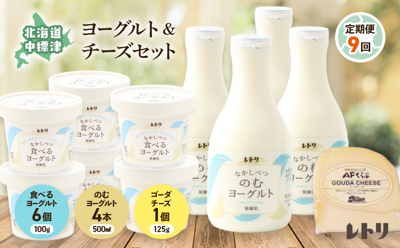 【定期便：全9回】 のむヨーグルト 500ml 4本 食べるヨーグルト 6個 ゴーダチーズ 125g ヨーグルト チーズ 健康 定期便 9ヶ月 月1回 朝食 おつまみ ふるさと納税 北海道 中標津町 中標津【1102703】