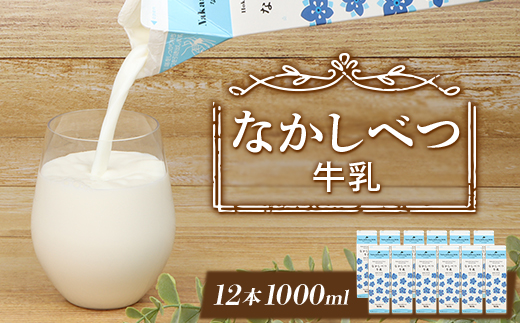 北海道なかしべつ牛乳 1L×12本【14016】