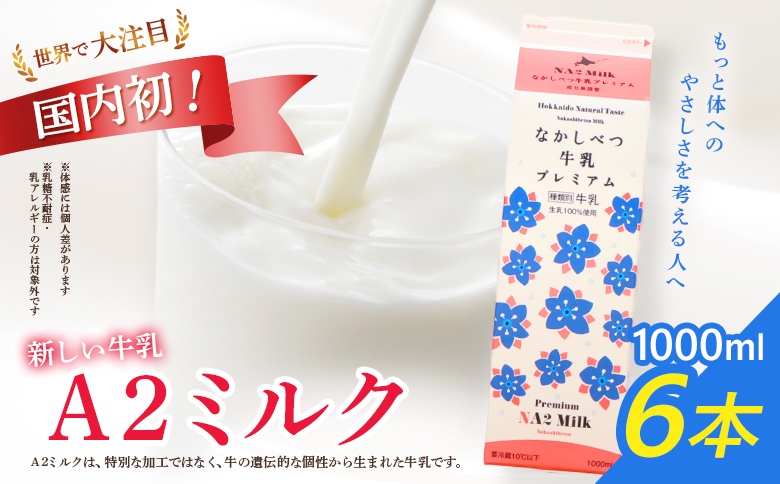 なかしべつ牛乳プレミアム NA2 MILK 1L×6本 牛乳 ミルク プレミアムミルク 乳製品 乳飲料 健康 朝食 高栄養 a2 牛乳 日本 a2ミルク a2牛乳 トレンド ヒット予測 ベスト10 SDGs JGAP 認証農場 お腹 ゴロゴロ 対策 国産 お取り寄せ ふるさと納税 北海道 中標津町 中標津【1401801】