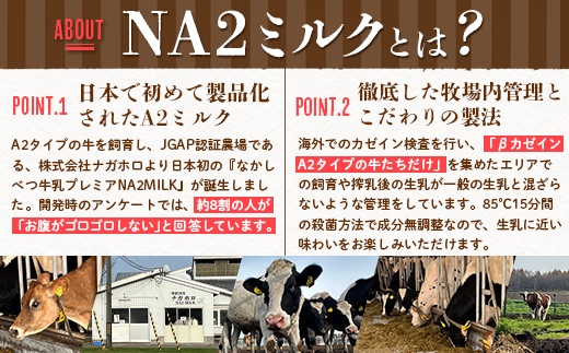 なかしべつ牛乳プレミアム NA2MILK 200m l×6個 牛乳 ミルク プレミアムミルク 乳製品 乳飲料 健康 朝食 高栄養 a2 牛乳 日本 a2ミルク a2牛乳 トレンド ヒット予測 ベスト10 SDGs JGAP 認証農場 お腹 ゴロゴロ 対策 国産 お取り寄せ ふるさと納税 北海道 中標津町 中標津【1402401】