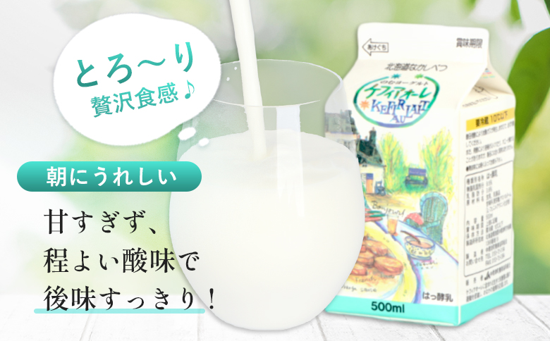 【定期便：全3回】 ケフィアオーレ 500ml 6本 オンライン 申請 ふるさと納税 北海道 中標津 のむヨーグルト 乳製品 乳飲料 健康 朝食 免疫力アップ 善玉菌 整腸 カルシウム 美容 美肌 疲労回復 定期便 3ヶ月 中標津町【14038】