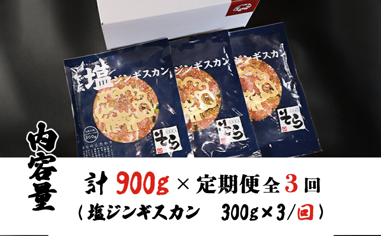 【定期便：全3回】 知床 ジンギスカン店 そら ジンギスカン 生ラム肩ロース 塩ダレ 300g×3 計900g オンライン 申請 ふるさと納税 北海道 中標津 ラム肉 生ラム 羊肉 知床ジンギスカン 焼肉 BBQ 定期便 3ヶ月 中標津町【16017】