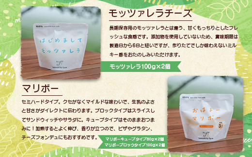 【定期便：全6回】 竹下牧場まるごとチーズセット | モッツァレラ 100g×2個 マリボーCUBE 80g×2個 マリボー100g×2個 乳製品 チーズ チーズセット モッツアレラ マリボー 発酵食品 定期便 6ヶ月 北海道 中標津町 中標津 ふるさと納税【2400301】