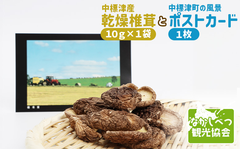 中標津産乾燥椎茸 １０ｇ×1袋　なかしべつ観光協会バージョン ｜ 椎茸 セット ポストカード 1000 1000円 乾燥椎茸 北海道 ふるさと納税 オンライン申請 ワンストップ マイページ 中標津町 出汁 風景 セット【3200701】